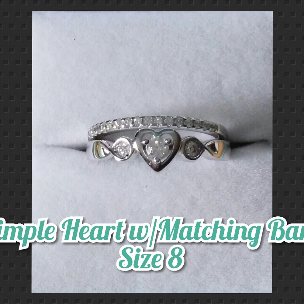 925 Simple Heart ring w/Matching Band